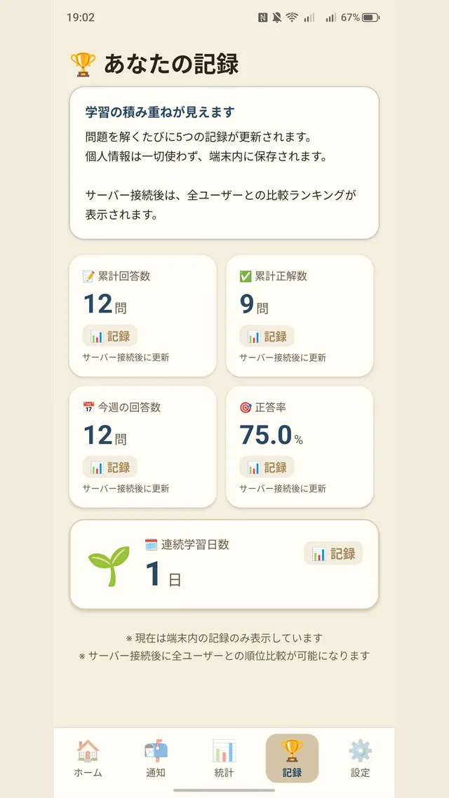 記録は端末の中に
